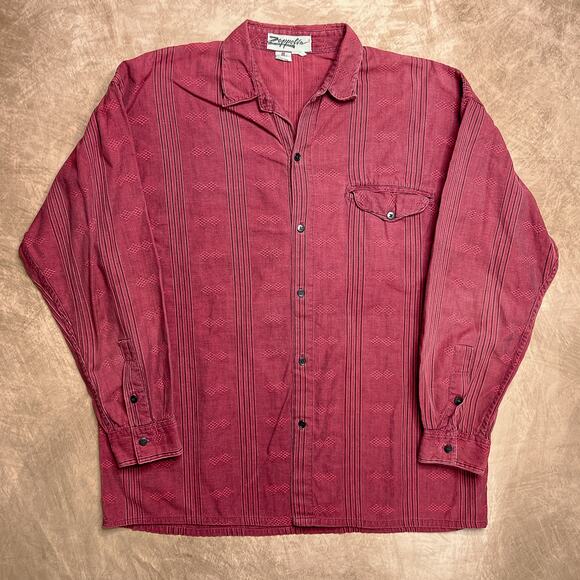 Vintage 90s  Zeppelin Striped Geometric Long Sleeve Button Up Shirt Maroon Red - Picture 1 of 6
